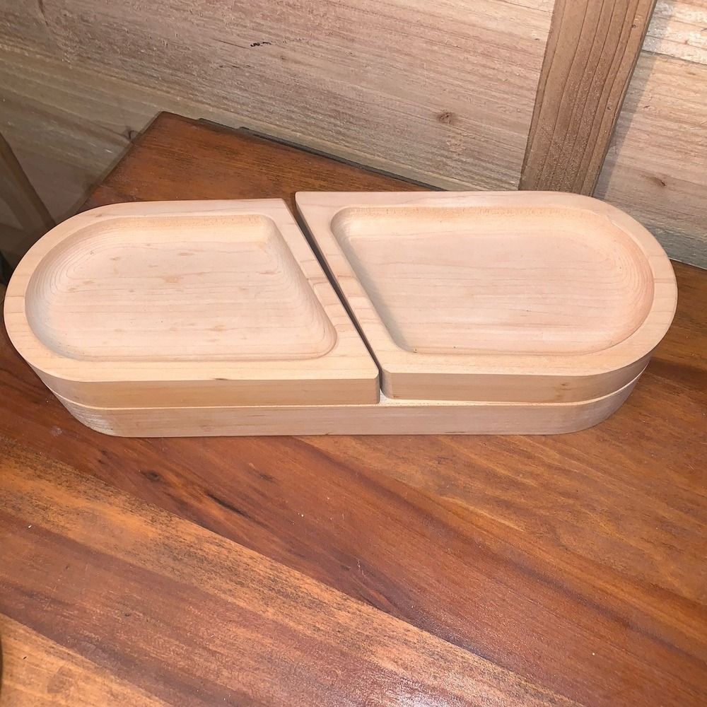 J.K. Adam's  Wooden Appetizer‎ Serving Tray Three Compartment Snacks Adjustable